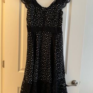Black and White Polka Dot Maxi long Lace Dress